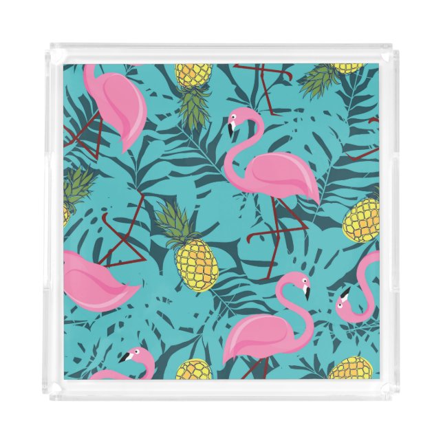 Pink Flamingos Palm: Exotic Hawaii Acrylic Tray (Front)
