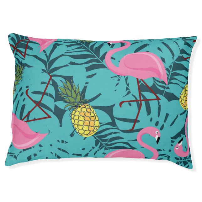 Pink Flamingos Palm: Exotic Hawaii Pet Bed (Front)
