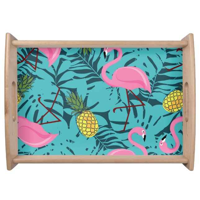 Pink Flamingos Palm: Exotic Hawaii Serving Tray (Front)