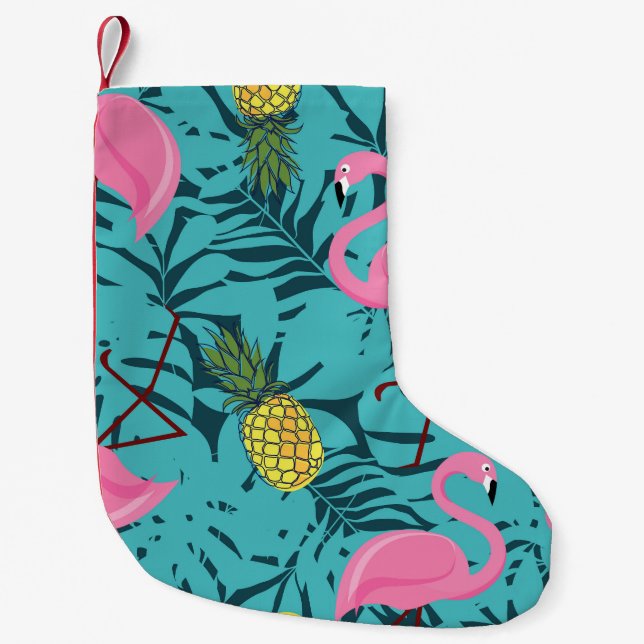 Pink Flamingos Palm: Exotic Hawaii Small Christmas Stocking (Front)