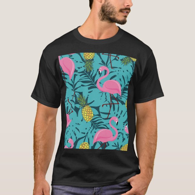Pink Flamingos Palm: Exotic Hawaii T-Shirt (Front)