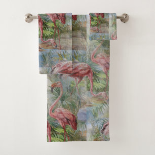 Pink Flamingos Palm Mosaic Towel Set