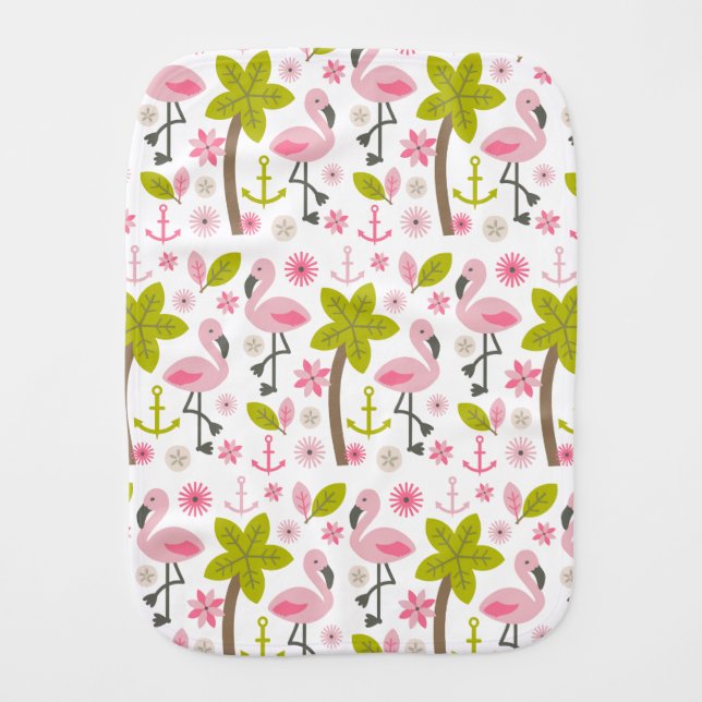 Pink Flamingos + Palm Trees Burp Cloth (Front)