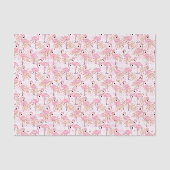 Pink Flamingos & Palm Trees Tissue Paper (Front)