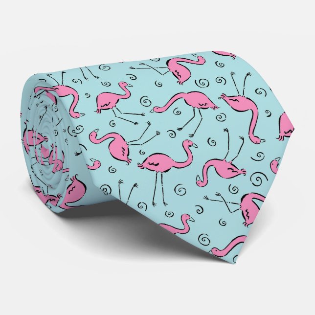 Pink Flamingos Pattern Neck Tie (Rolled)