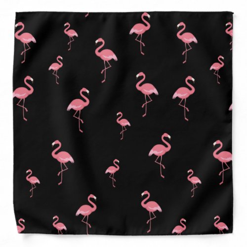 pink flamingos pattern on black background bandana