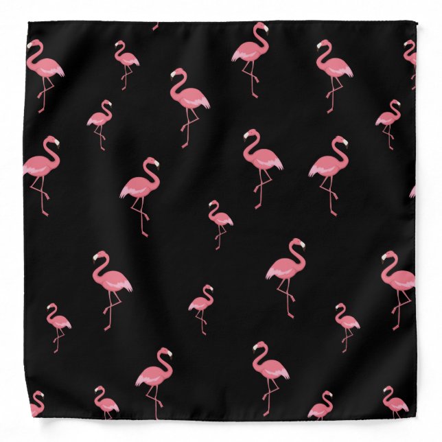 pink flamingos pattern on black background bandana (Front)