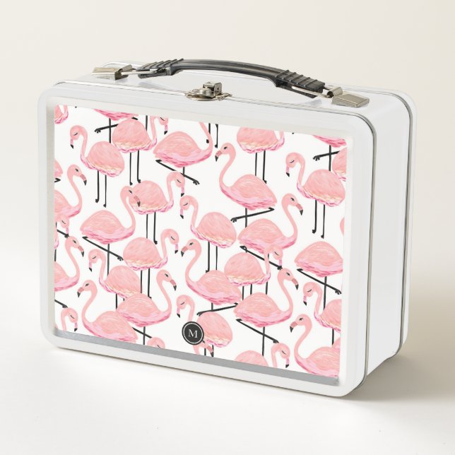 Pink Flamingos Personalized Metal Lunch Box (Front)
