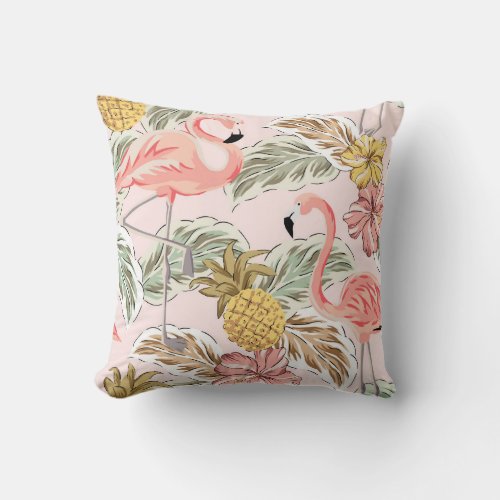 Pink Flamingos  Pineapples Throw Pillow