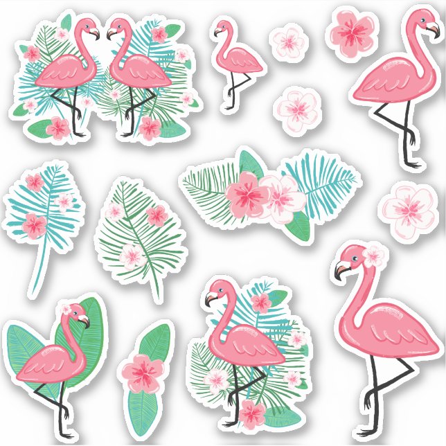 Pink Flamingos & Plumeria Sticker (Front)