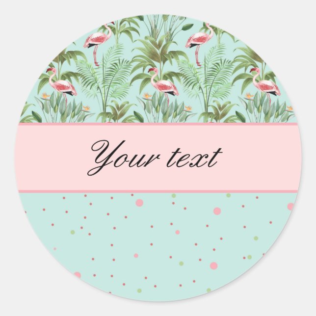 Pink Flamingos Polka Dots Classic Round Sticker (Front)