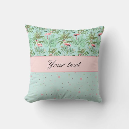 Pink Flamingos Polka Dots Throw Pillow