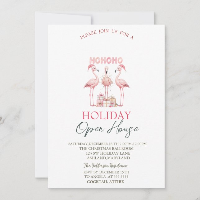 Pink Flamingos Presents Holiday Open House  Invitation (Front)