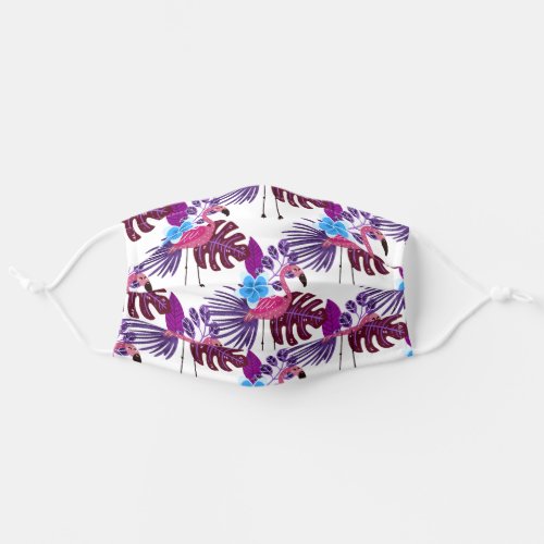 Pink Flamingos Purple Tropical Leaves Adult Cloth Face Mask