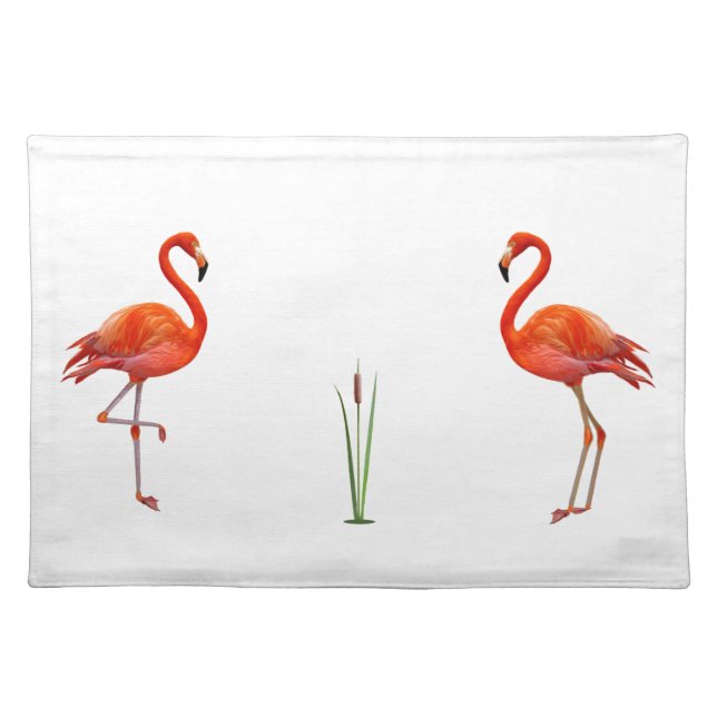 Pink Flamingos & Reed Plant on White Cloth Placemat (Front)