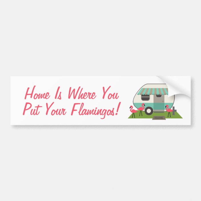 Pink Flamingos & Retro Camper Bumper Sticker