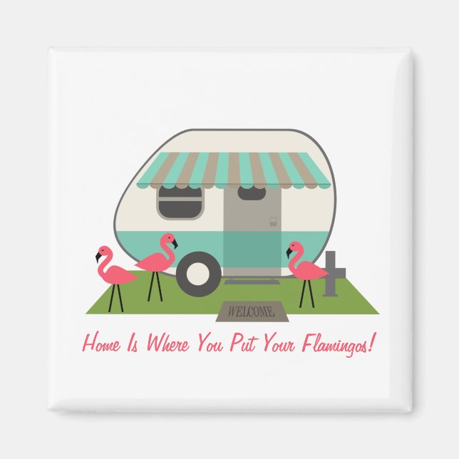 Pink Flamingos & Retro Camper Magnet (Front)