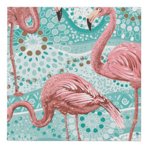 Pink flamingos seamless pattern faux canvas print