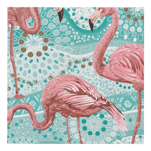 Pink flamingos seamless pattern faux canvas print (Front)