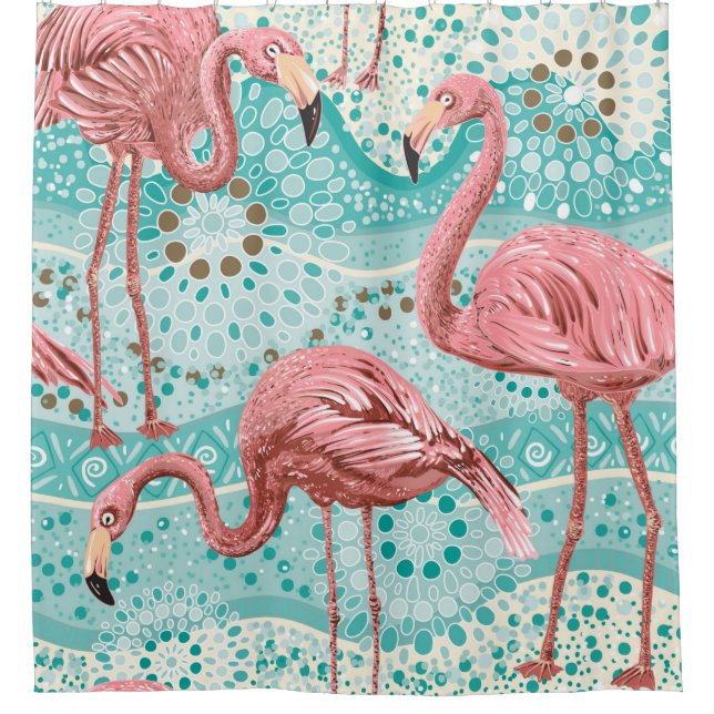 Pink flamingos seamless pattern shower curtain (Front)