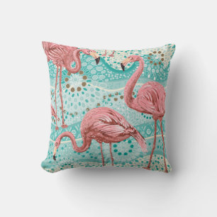 Pink flamingos seamless pattern throw pillow