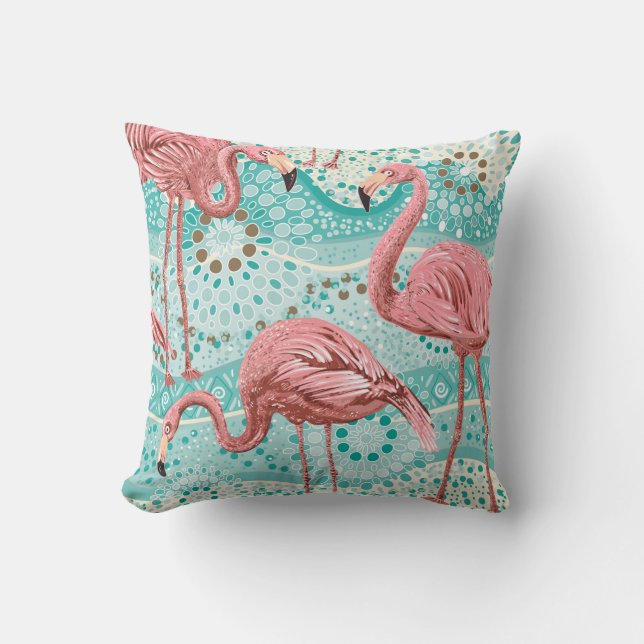 Pink flamingos seamless pattern throw pillow (Front)