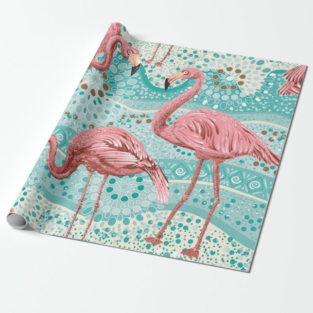 Pink flamingos seamless pattern wrapping paper (Unrolled)