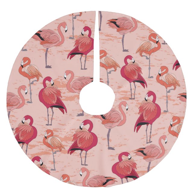 Pink Flamingos: Seamless Tropical Pattern Brushed Polyester Tree Skirt (Front)