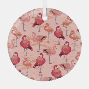 Pink Flamingos: Seamless Tropical Pattern Glass Ornament