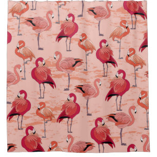 Pink Flamingos: Seamless Tropical Pattern Shower Curtain