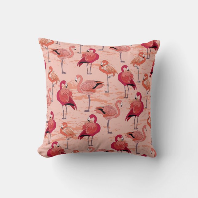 Pink Flamingos: Seamless Tropical Pattern Throw Pillow (Front)
