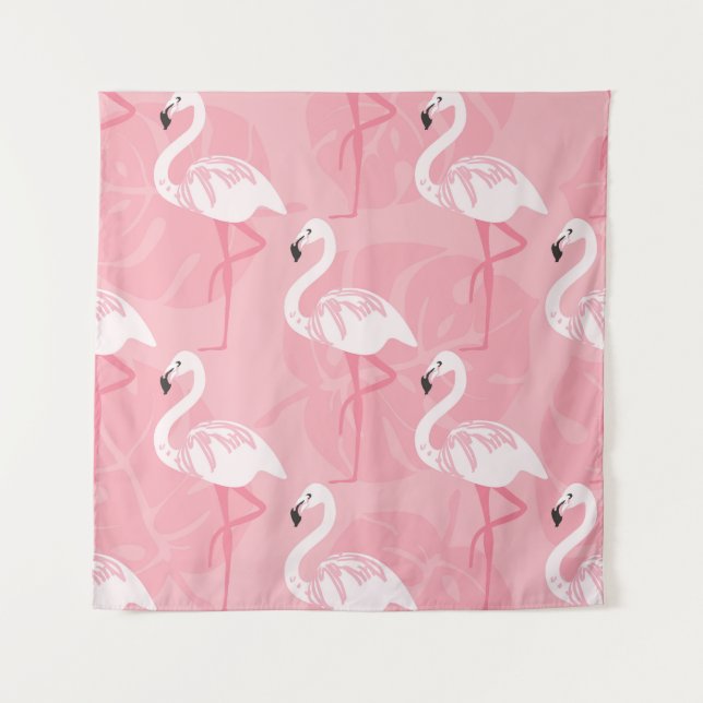 Pink flamingos: seamless vintage illustration. tapestry (Front)