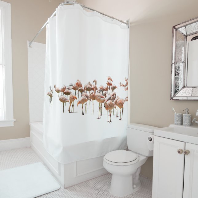 Pink Flamingos Shower Curtain (In Situ)