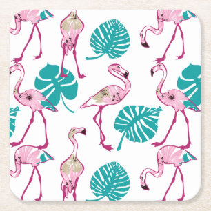 Pink Flamingos Square Paper Coaster