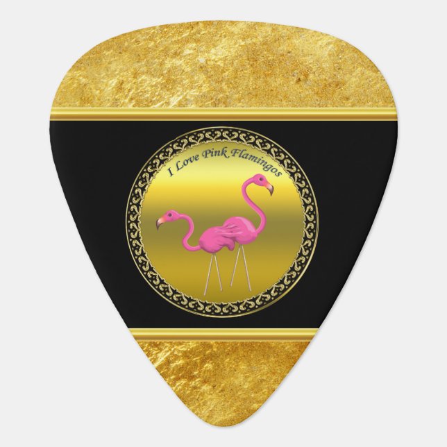 Pink Flamingos standing together gold foil texture Guitar Pick (Front)