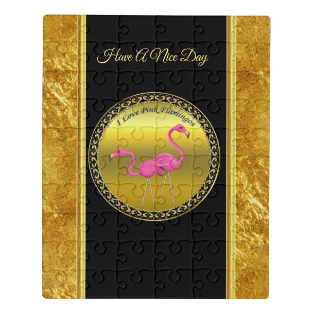 Pink Flamingos standing together gold foil texture Jigsaw Puzzle (Puzzle Vertical)