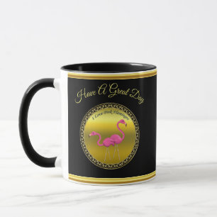 Pink Flamingos standing together gold foil texture Mug