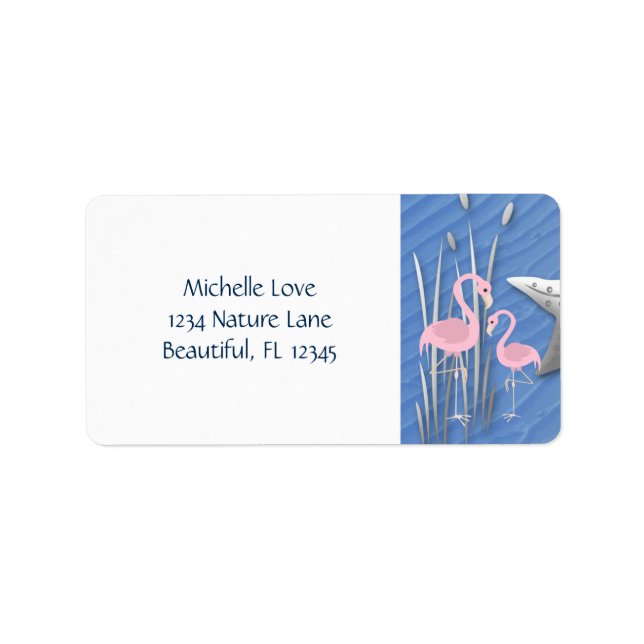 Pink Flamingos, Starfish and Seashells Beach Label (Front)
