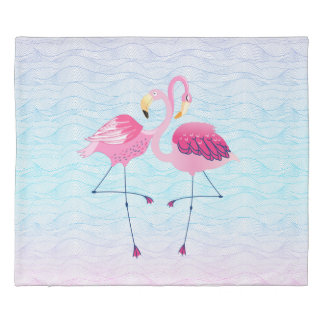 Pink Flamingos Stylized Abstract Beach Water Waves Duvet Cover