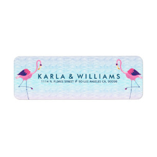 Pink Flamingos & Stylized Water Waves Label