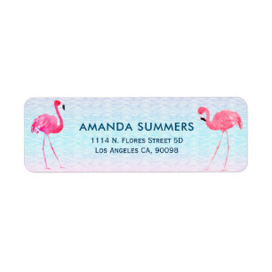 Pink Flamingos & Stylized Water Waves Label