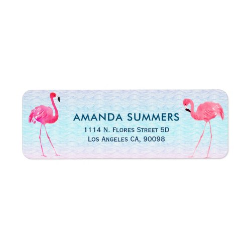 Pink Flamingos  Stylized Water Waves Label