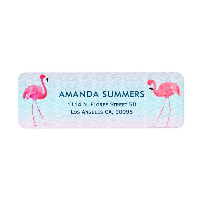Pink Flamingos & Stylized Water Waves Label (Front)