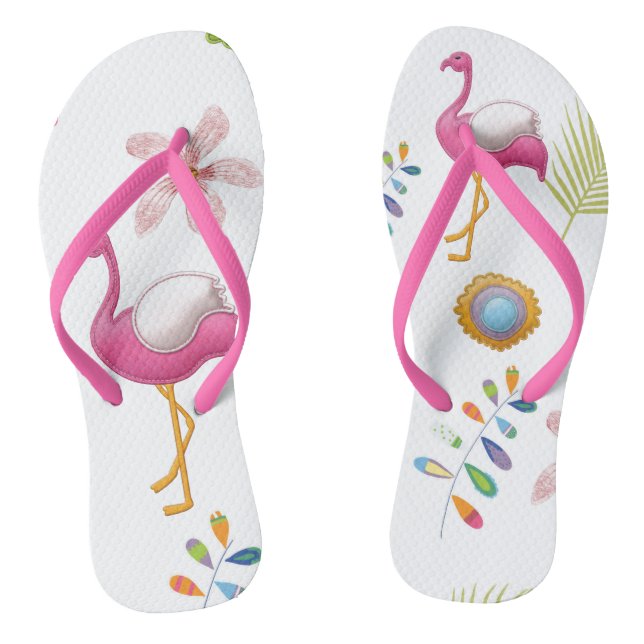 Pink Flamingos Summer Fun Flip Flops (Footbed)