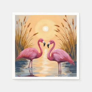 Pink Flamingos Sunset Animal Painting Napkins