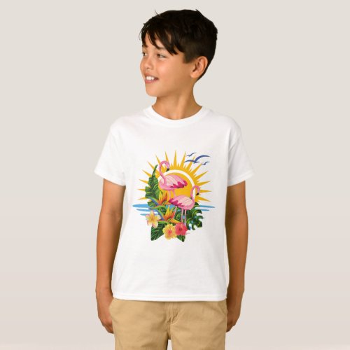 Pink Flamingos Sunshine and Flowers Boys T_Shirt