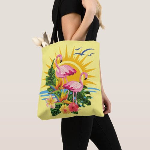 Pink Flamingos Sunshine and Flowers Tote Bag