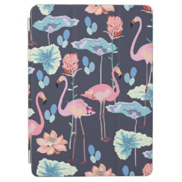 Pink flamingos surrounded by lotus flowers and pro iPad air cover
