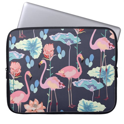 Pink flamingos surrounded by lotus flowers and pro laptop sleeve