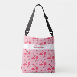 Pink Flamingos Trendy Novelty Pattern with Name Crossbody Bag